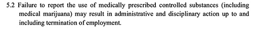 HECO Code states failure to report medical cannabis may result in termination